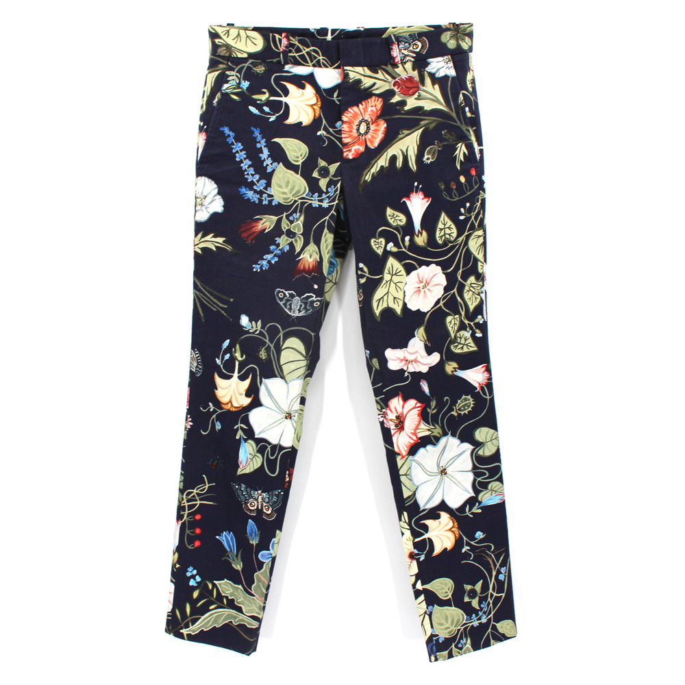 Gucci Floral Print Trousers - Black, Green, Red, White
